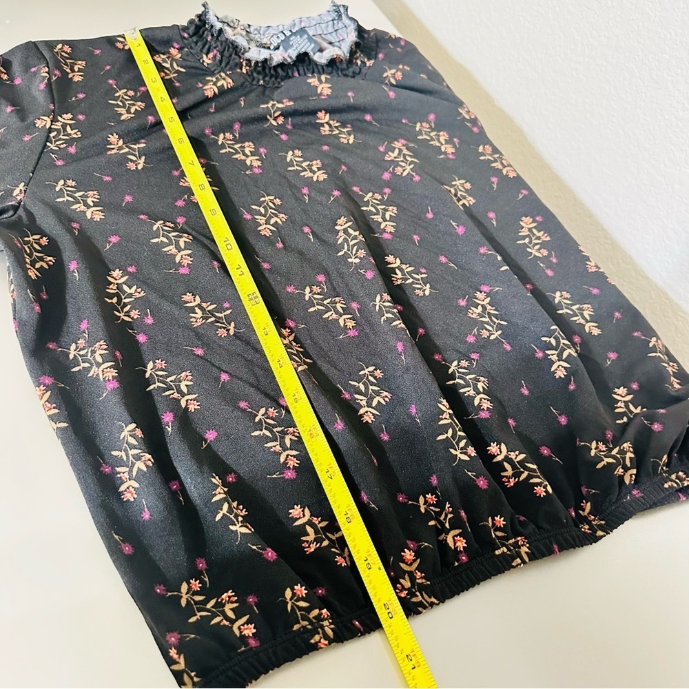 Coco & Shay Black Floral Long Sleeve Blouse Mock Neck Ruffle Trim Top Size XL - Picture 5 of 5